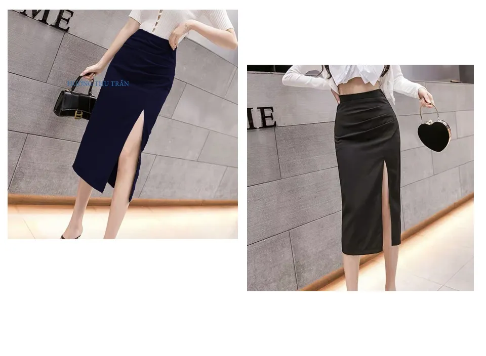 Chân váy công sở dáng dài bút chì SK209 Krfashion style Hàn Quốc đẹp vải Co  dãn tốt, váy midi 2 lớp có xẻ sau