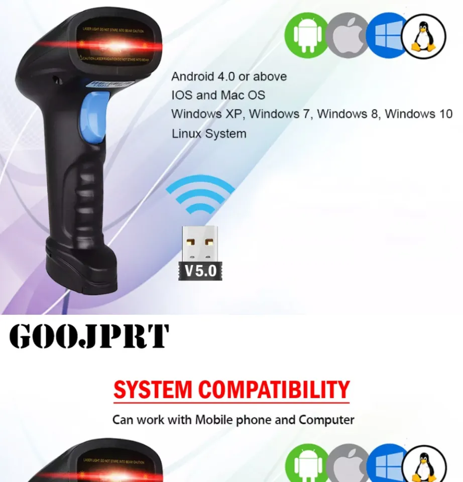 GOOJPRT GP-BWM3 1D 2D QR Codes Portable Wireless Bluetooth Barcode Scanner  for POS P2P Compatible with Android IOS , Mobile Phone , Windows , MacOS 2D  ( 5.0 Bluetooth Scanner Wireless ) | Lazada PH