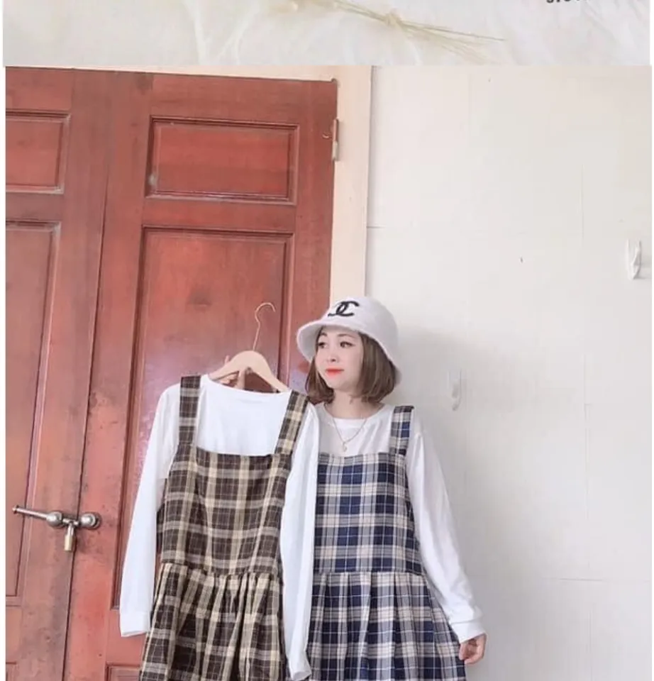 Yếm babydoll, đầm babydoll tiểu thư phong cách ulzzang , váy yếm kèm áo 1  hàng cúc XƯỞNGMAYTC2 | Shopee Việt Nam