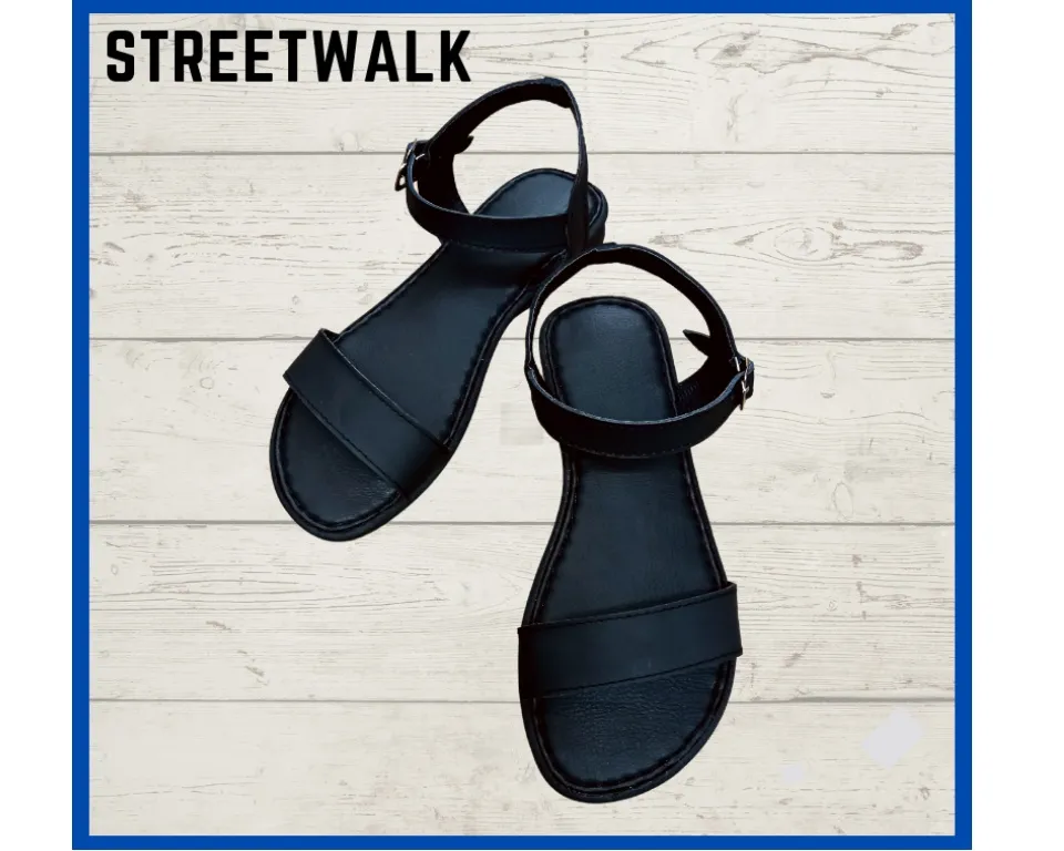 Streetwalk Flat Leather Strap Sandals For Women Ankle Strap Duty