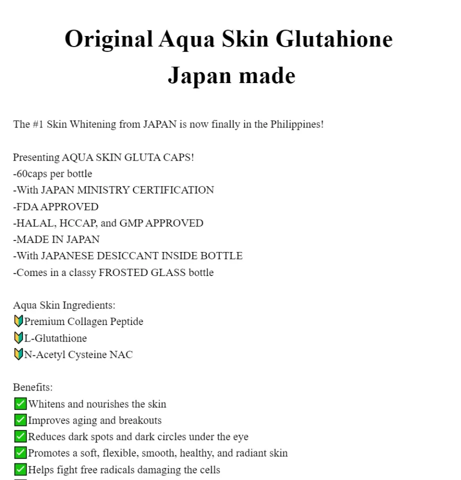 aqua skin glutathione benefits Aquaskin