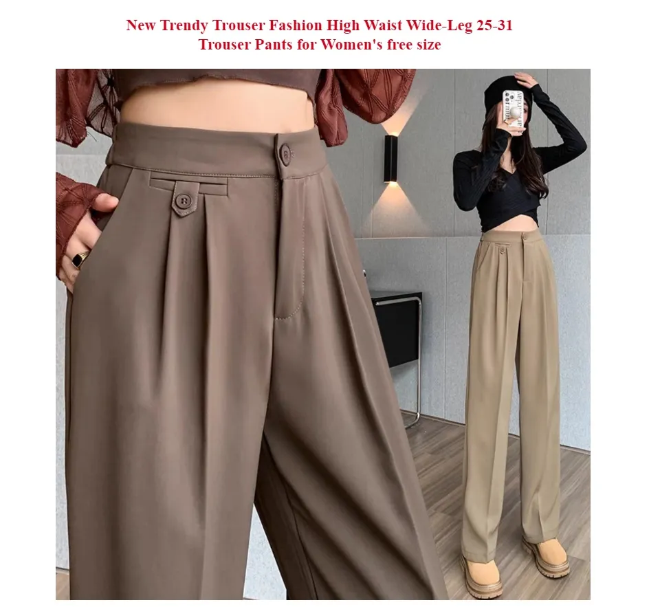 New Trendy Trouser Fashion High Waist Wide-Leg 25-31 Trouser Pants for  Women's free size