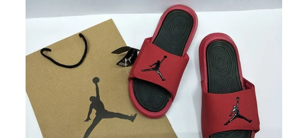 Red and black jordan on sale sandals