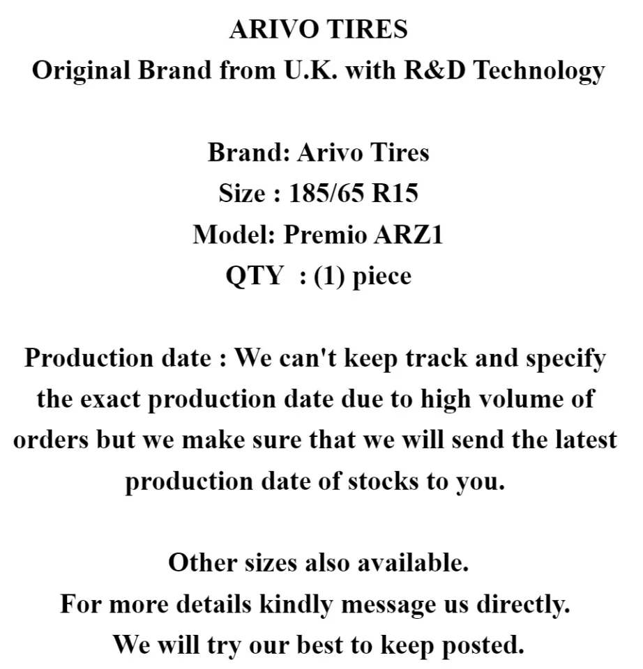 Arivo 185/65 R15 - Premio ARZ1 Tire