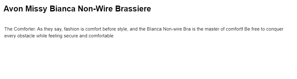 Avon Missy Bianca Non-Wire Brassiere Cristina Cosmetics
