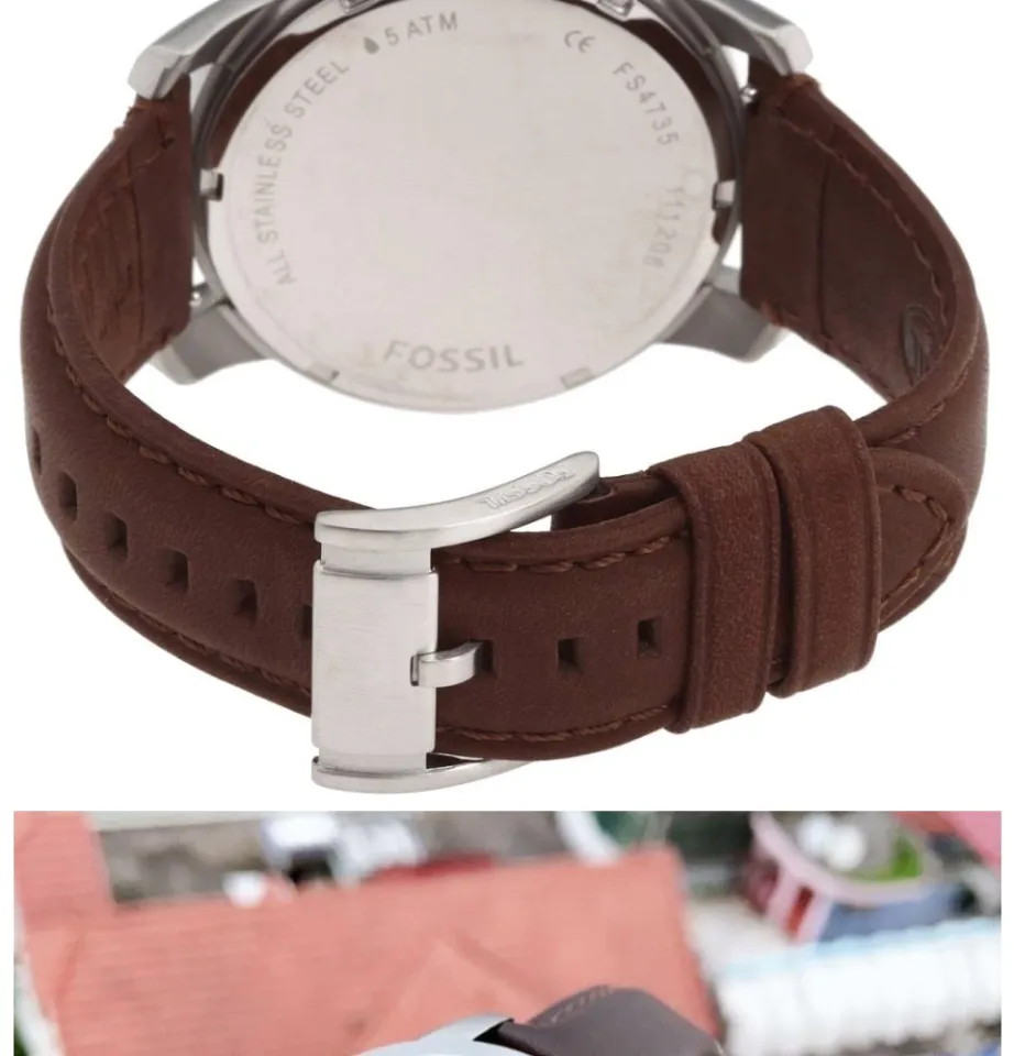 Authentic Fossil Men Grant White Dial Brown Leather FS4735 Jam