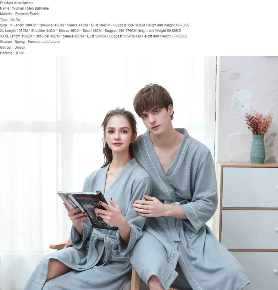 Bathrobe Women/Men Waffle Kimono Bathrobe Unisex Sleepwear Spa