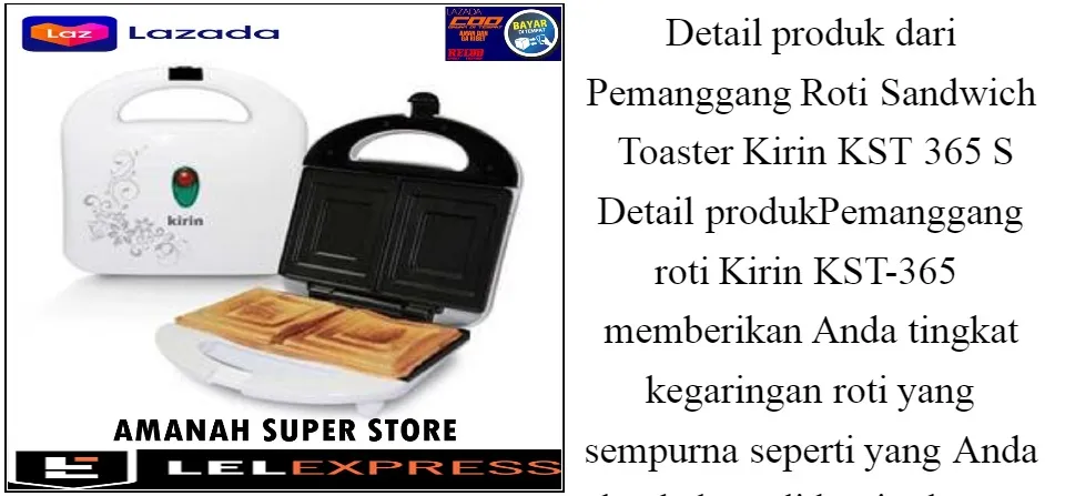 Pemanggang Roti Sandwich Toaster Kirin KST 365 S