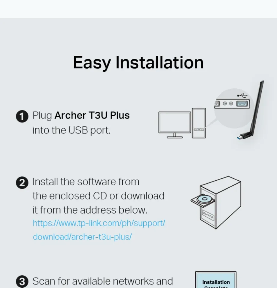 Archer T3U Plus, AC1300 High Gain Wireless Dual Band USB Adapter