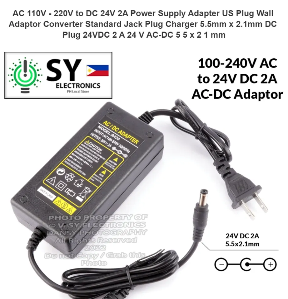 AC 110V - 220V to DC 24V 2A Power Supply Adapter US Plug Wall Adaptor  Converter Standard