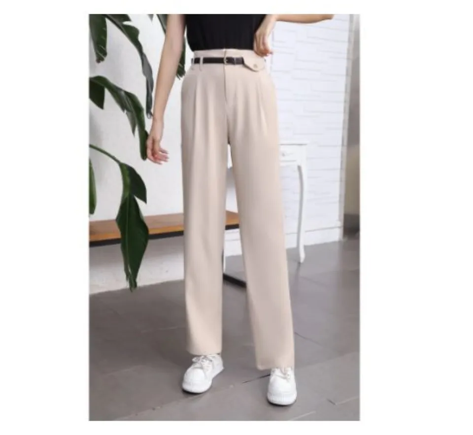 New trendy high waist trousers pants vertical wide leg women casual Korean Trouser  Pants for Women with Free Belt 25-31
