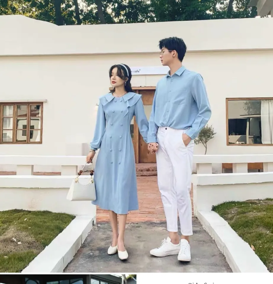 Đồ Đôi Nam Nữ, Áo Đôi Nam Nữ Đi biển đẹp, chụp hình cưới: Set áo váy sơ mi  Hàn Quốc(có ảnh thật) | Shopee Việt Nam