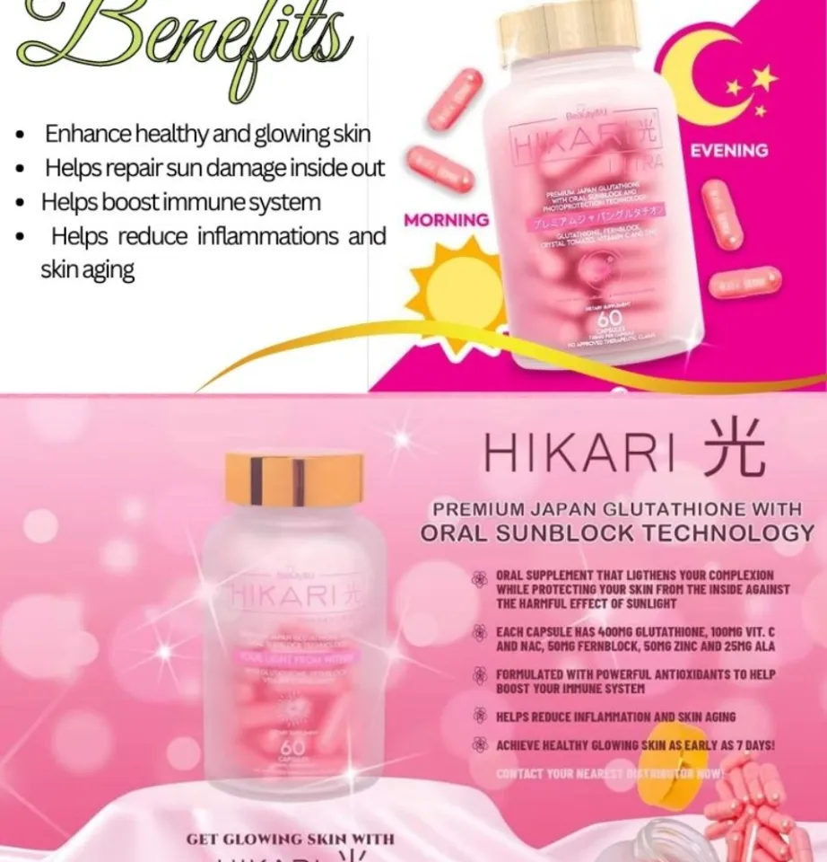 NEW ARRIVAL Hikari Glutathione Capsule Beauty Food Supplement Anti Aging  Ultra Premium Japan Glutathione 60 capsules 100% Authentic Glutathione  Vitamin C Zinc - Lazada
