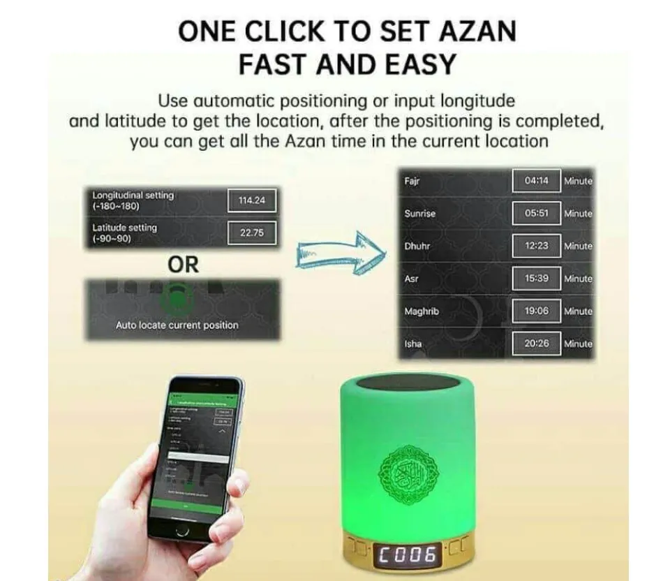 Touch lamp Portable Al Quran Speaker Berserta Tafsir Jam Azan MP3 Bluetooth  Radio FM Specker SQ1216 | Lazada