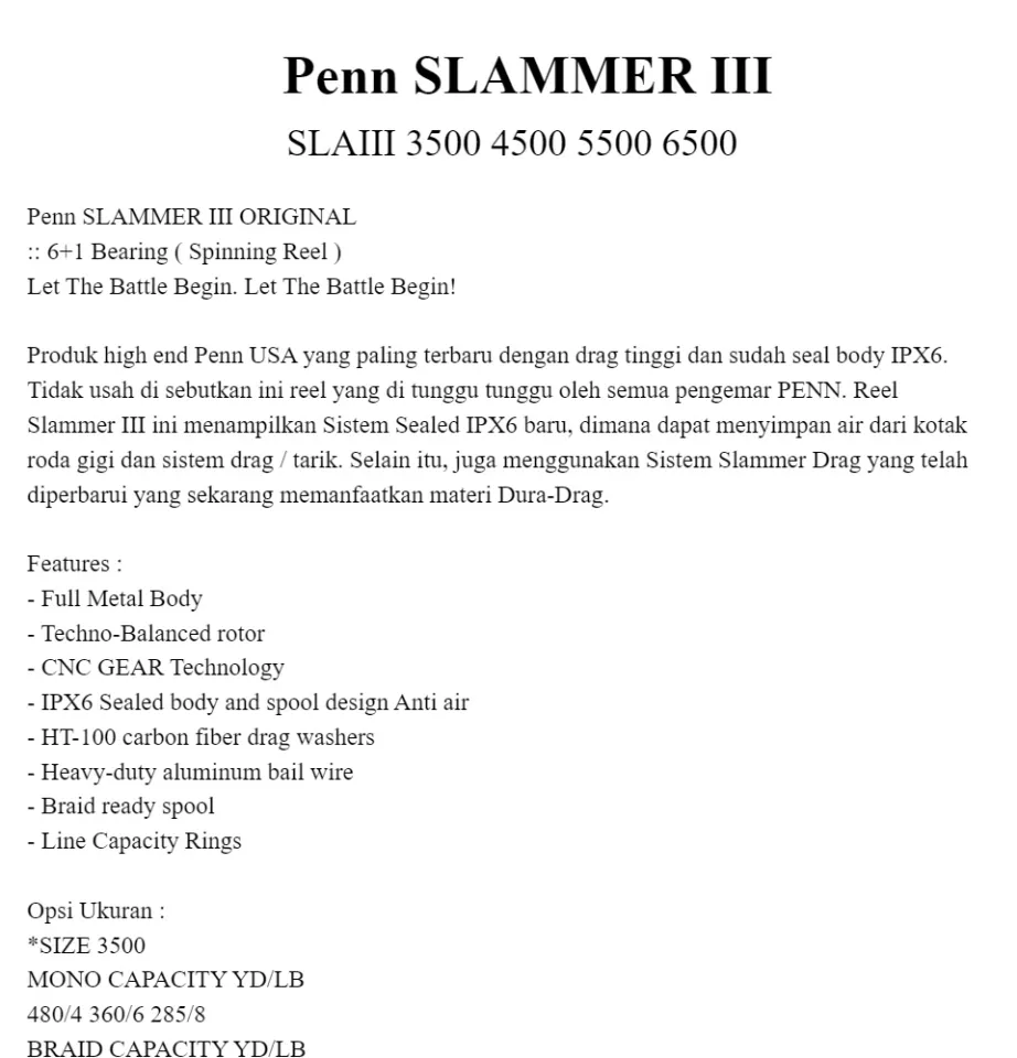 Penn Slammer III SLAIII6500 Spinning Reel