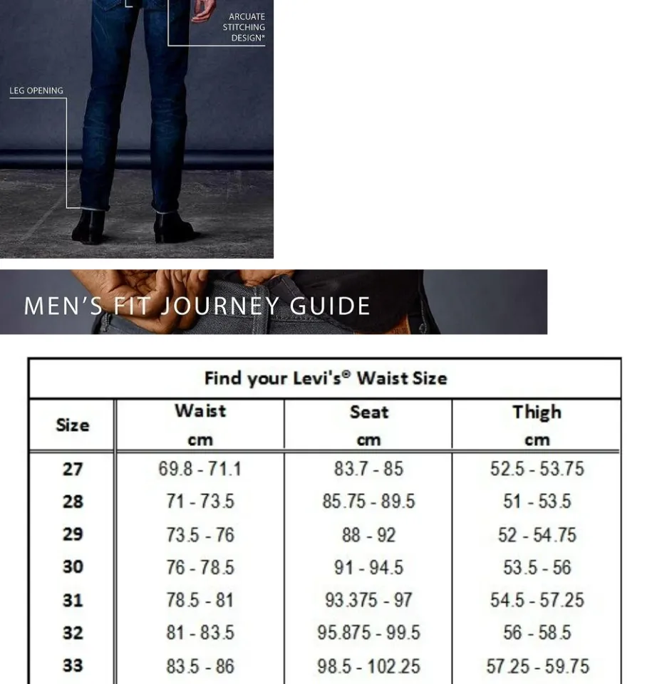 Levis 512 size chart hotsell