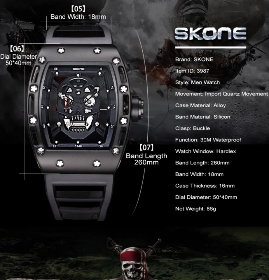 Skone 3987 black relo watch for mens watches men s quartz