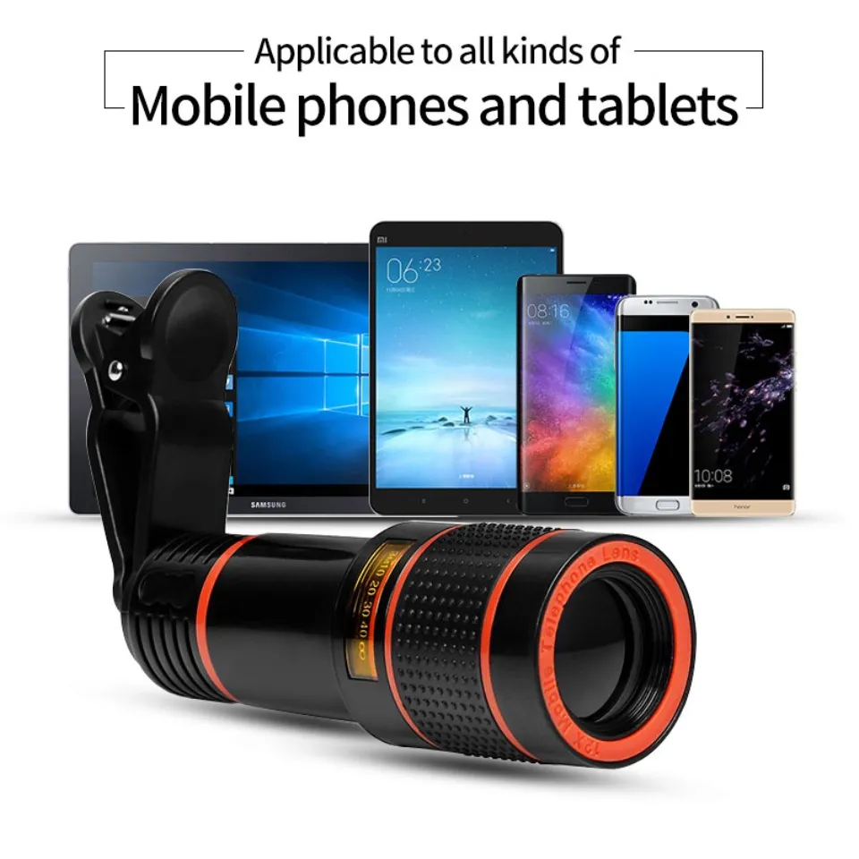 Clip-On 12x Optical Zoom HD Telescope Camera Lens For Universal Mobile  Phone (Black/Red/White