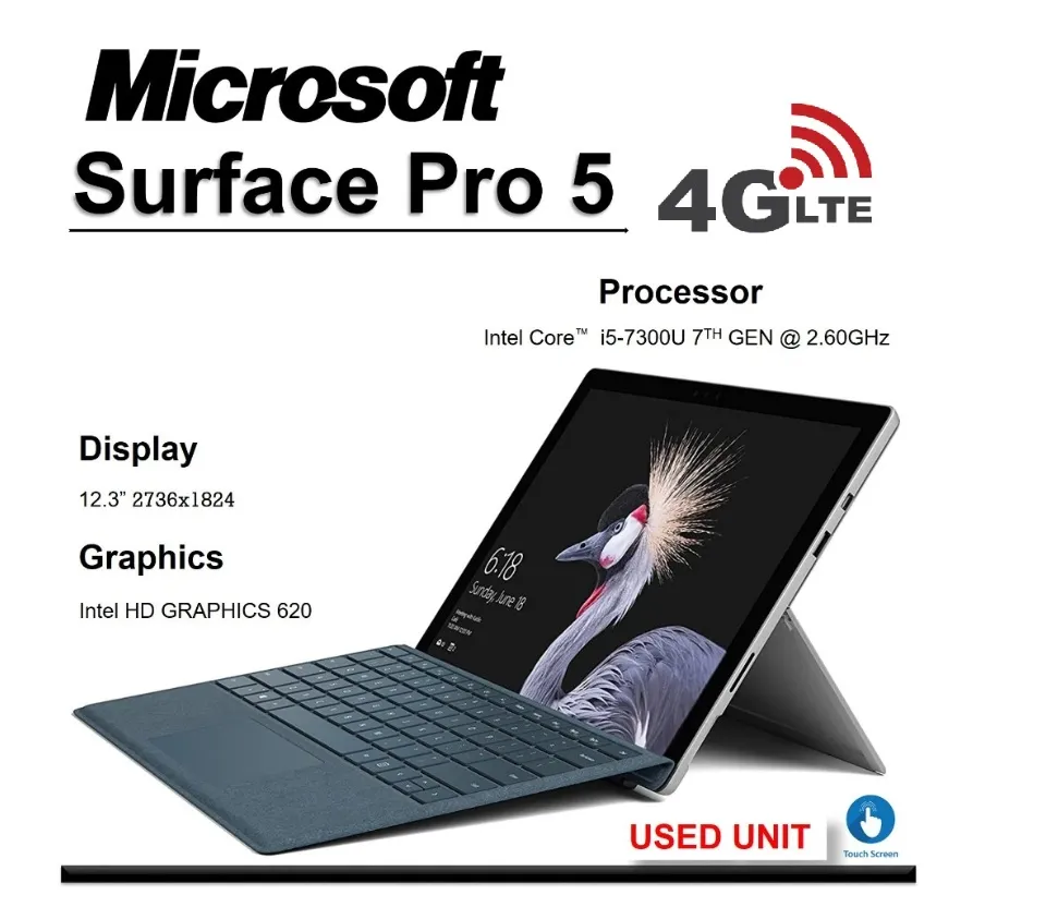 Surface Pro 5, intel Core i5-7th Gen Processor, 8GB RAM/256GB SSD