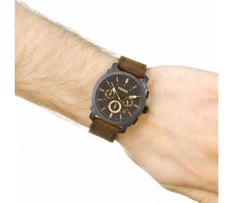 Authentic] Fossil Machine Mid-Size Chronograph Brown Leather Men