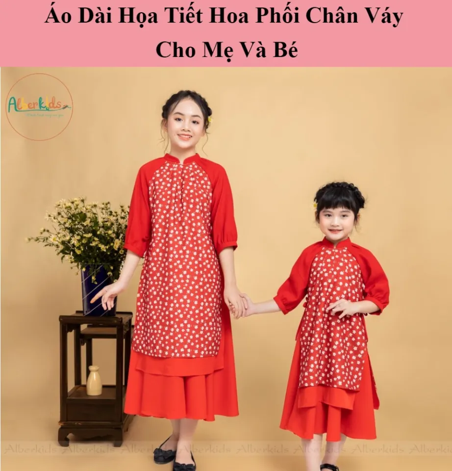 Bộ áo dài cách tân đỏ và váy trắng 2402 | Shopee Việt Nam