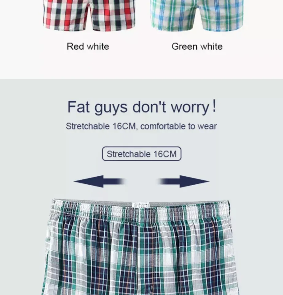 SG Seller)3Pcs Men Cotton Underwear Plaid Printing Boxer Underwear