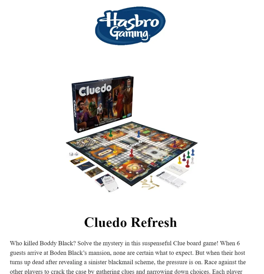 Cluedo Board Game, Reimagined Clue Game for 2-6 Players, Mystery Games,  Detective Games, Family Games | Lazada