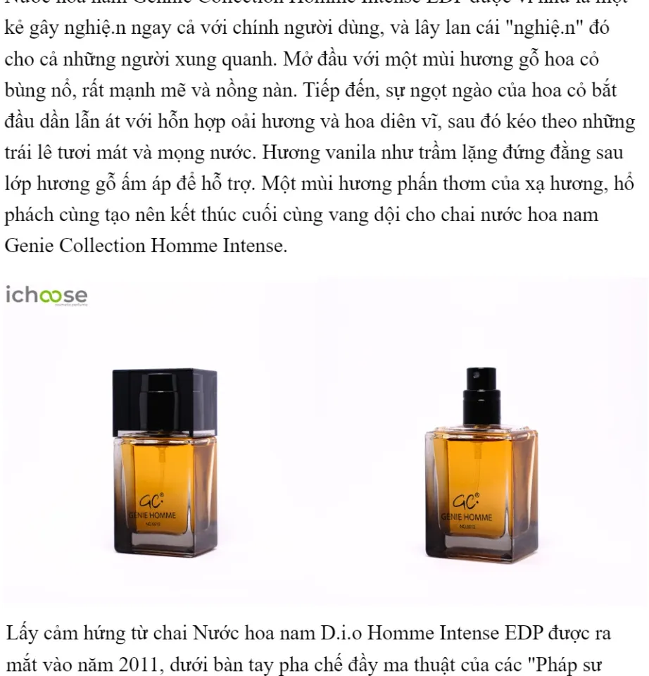 N c hoa nam th m Genie collection homme intense mini 25ml gi mui lau phong cach quy n r l ch lam thu hut Lazada.vn