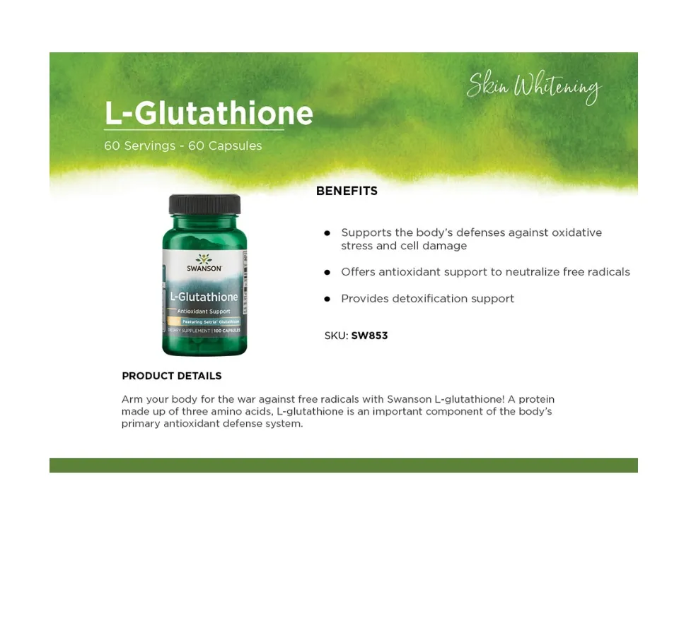 l-glutathione swanson - Featuring Setria Glutathione 100 MG 100 Caps Antioxidant Oxidative Stress Defense Supplement Detoxification Support Capsules - Lazada GMO Free Size:10 ml. 1200Mg Glutathione For Injection