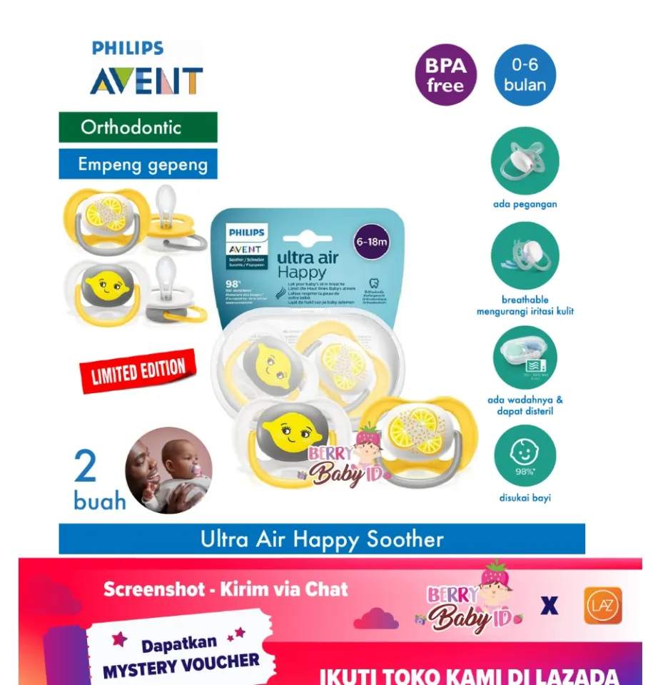 Philips Avent Pcs Ultra Air Happy Empeng Bayi 6-18m Pacifier Soother  Berry Baby
