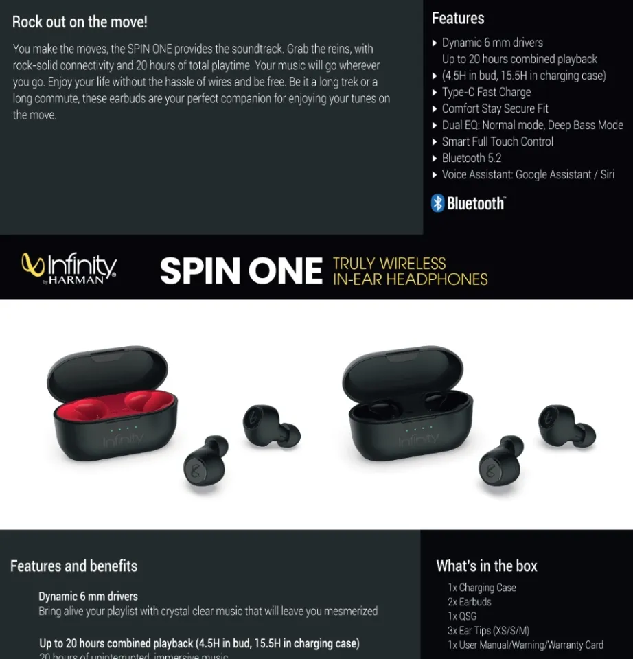 Infinity by HARMAN Spin One True Wireless Bluetooth Earbuds