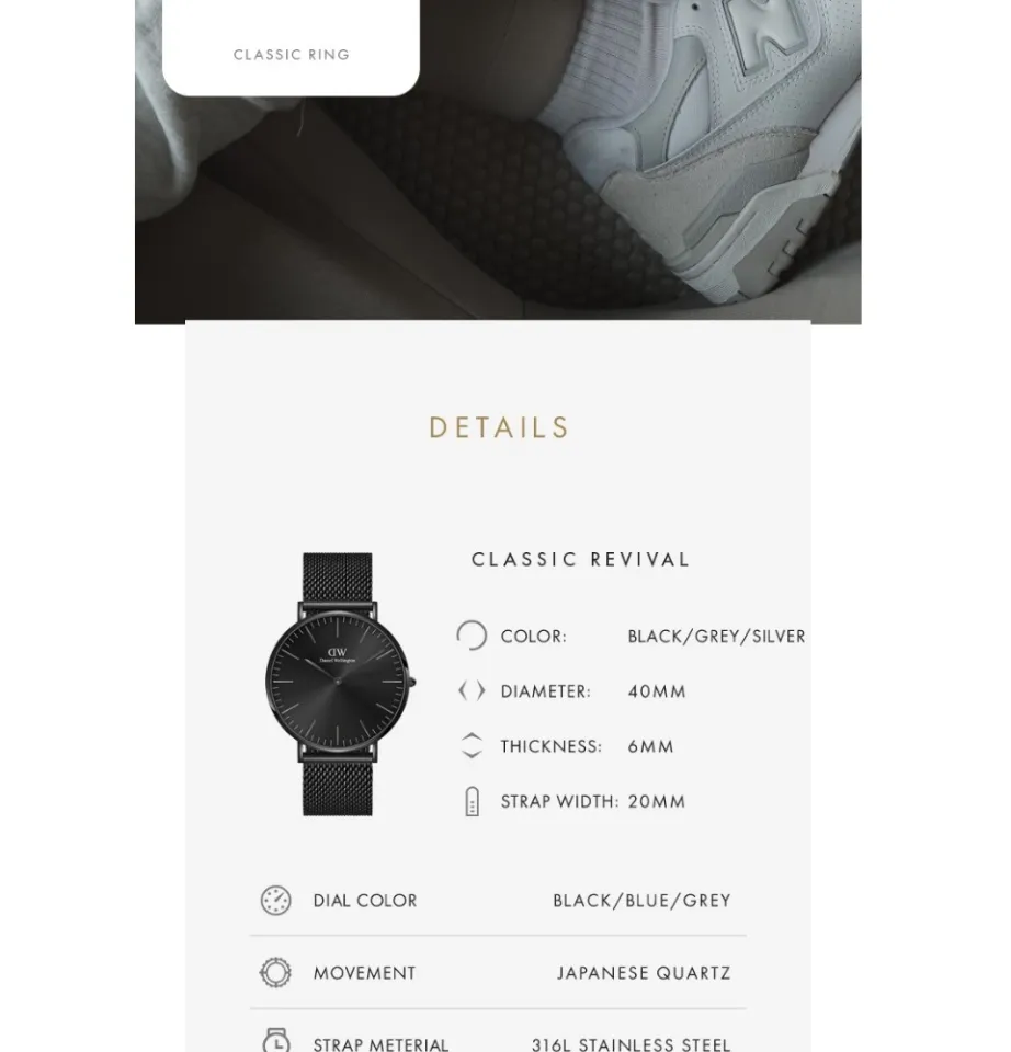 Daniel Wellington Classic 40mm Ashfield BLack Onyx Dial Watch for