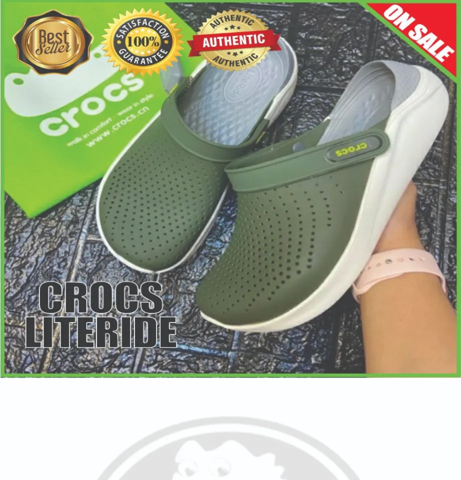 ORIGINAL CROCS LITERIDE ARMY GREEN CLOGS SANDALS SUMMER SLIPPER CASUAL BEACH SHOES FOR MEN AND WOMEN