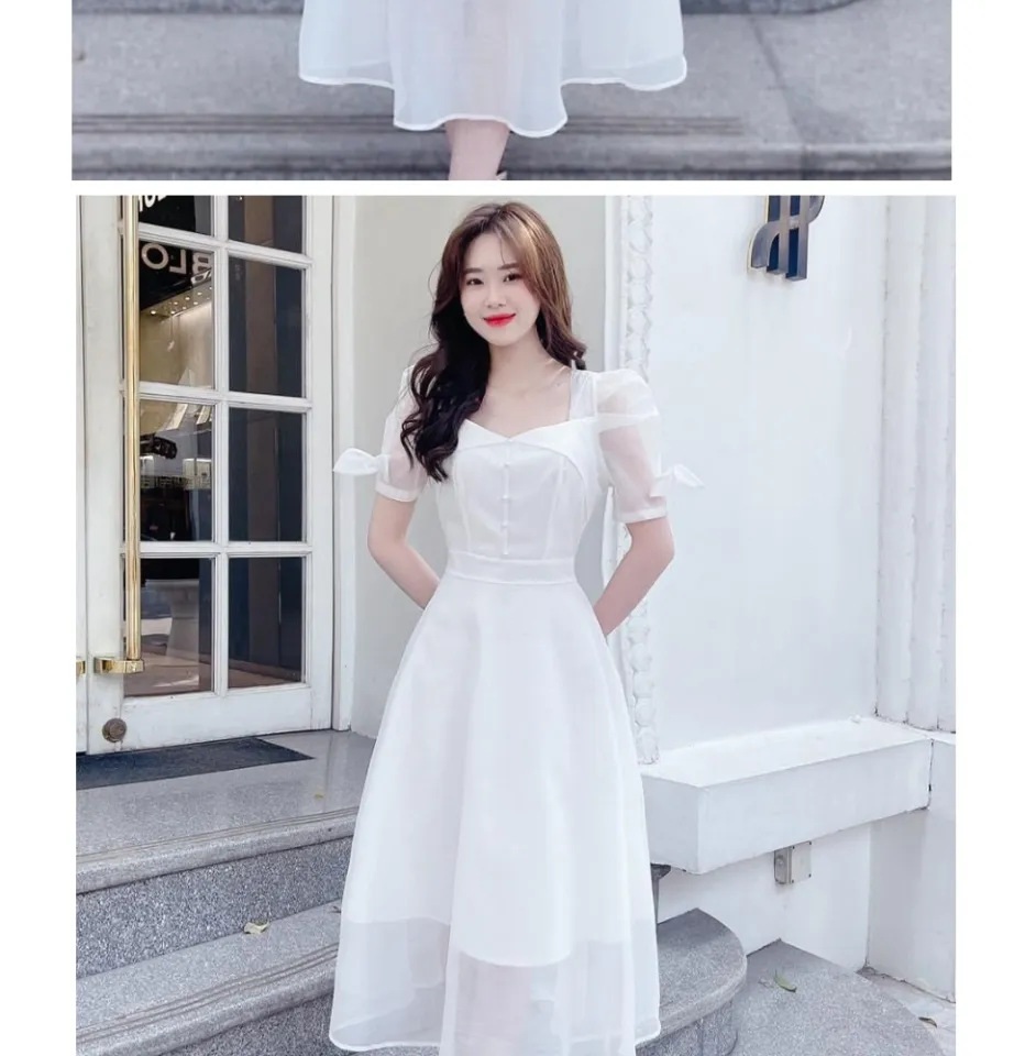 Váy tiểu thư màu trắng be 2 lớp siêu xinh | Lazada.vn