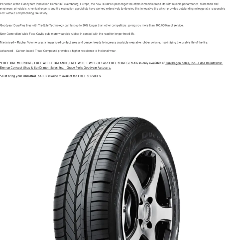 Goodyear 165 80 R13 83T Duraplus Tire Lazada PH