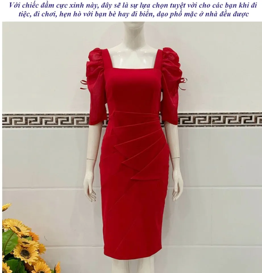 Đầm dự tiệc ôm body nhún tay phồng Evia Dress | Shopee Việt Nam