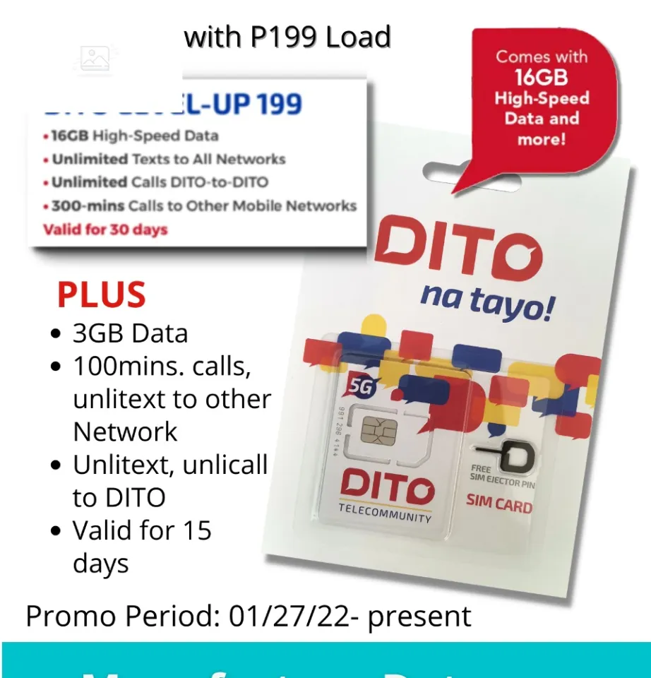 DITO SIM Card simcard Pre-loaded with P199 5G Tri-cut with