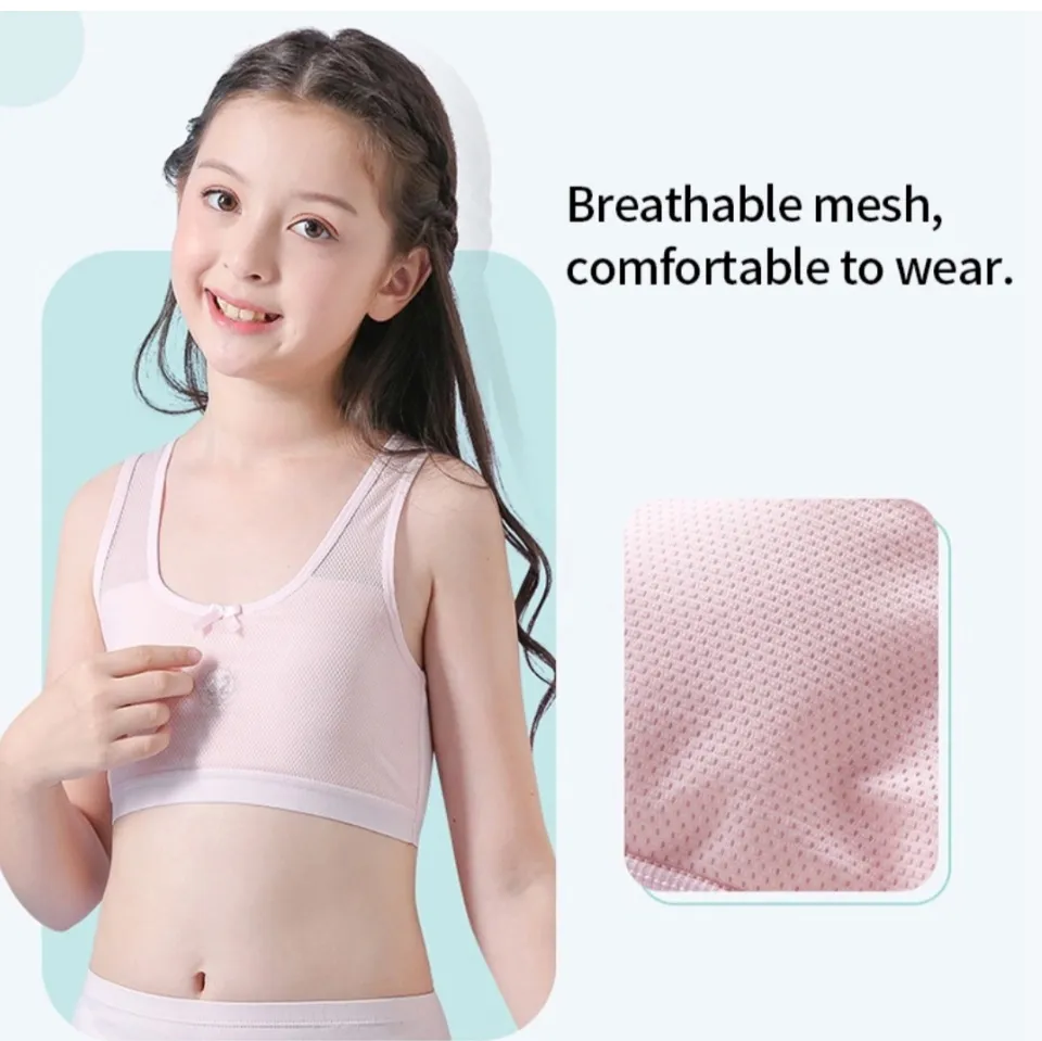 Junior High School Students 10-15 Year-Old Development Period Girl Little  Vest Mesh Breathable Pure Cotton Bra