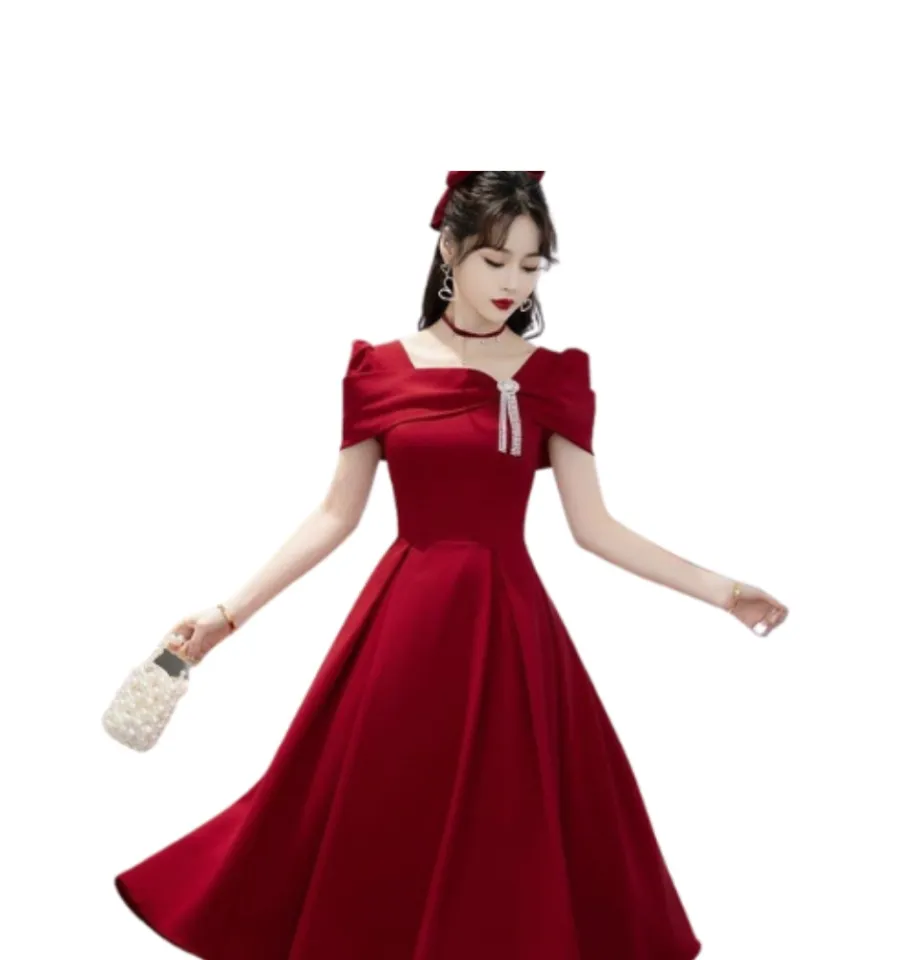 Đầm dạ hội nhung đỏ trễ vai ôm body cực tôn dáng - D594 - AloraShop21