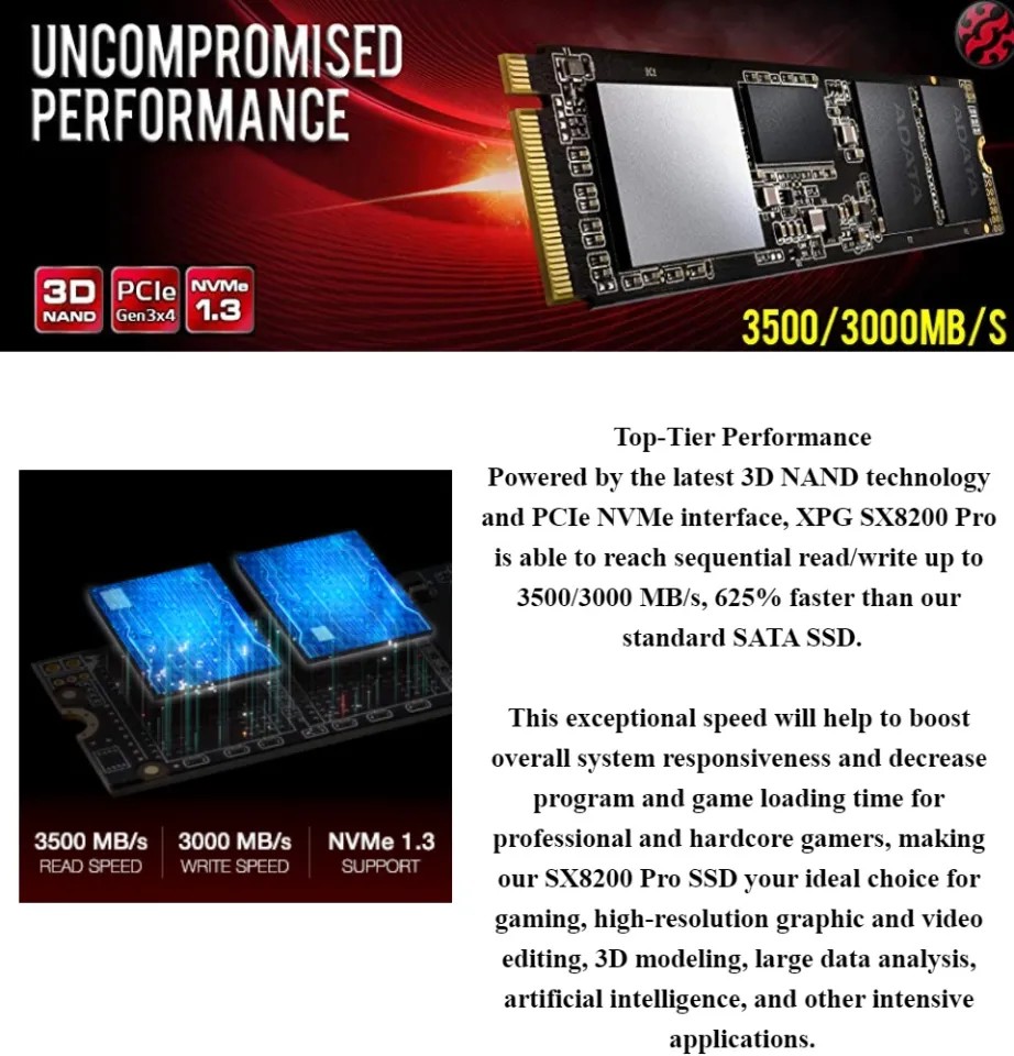 3d Nand Xpg Sx8200 Pro 2tb Tbw ADATA XPG SX8200 Pro 1TB 3D NAND