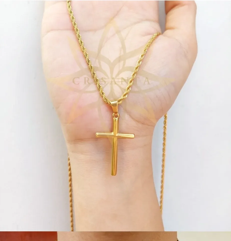 Plain gold cross on sale necklace womens