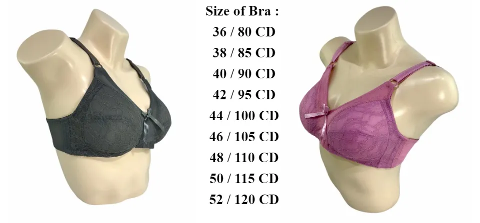 36-52 Big size Plus Size Ladies Women Female Bra Plus Size Full Cup  Coverage Non Wired Baju Dalam Wanita Baju Dalam Perempuan Saiz Besar C/D Cup  36-52, Bra - B010