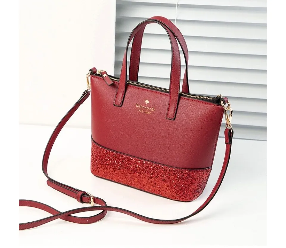 Kate Spade Ina Greta Court Glitter Crossbody Bag Satchel Red