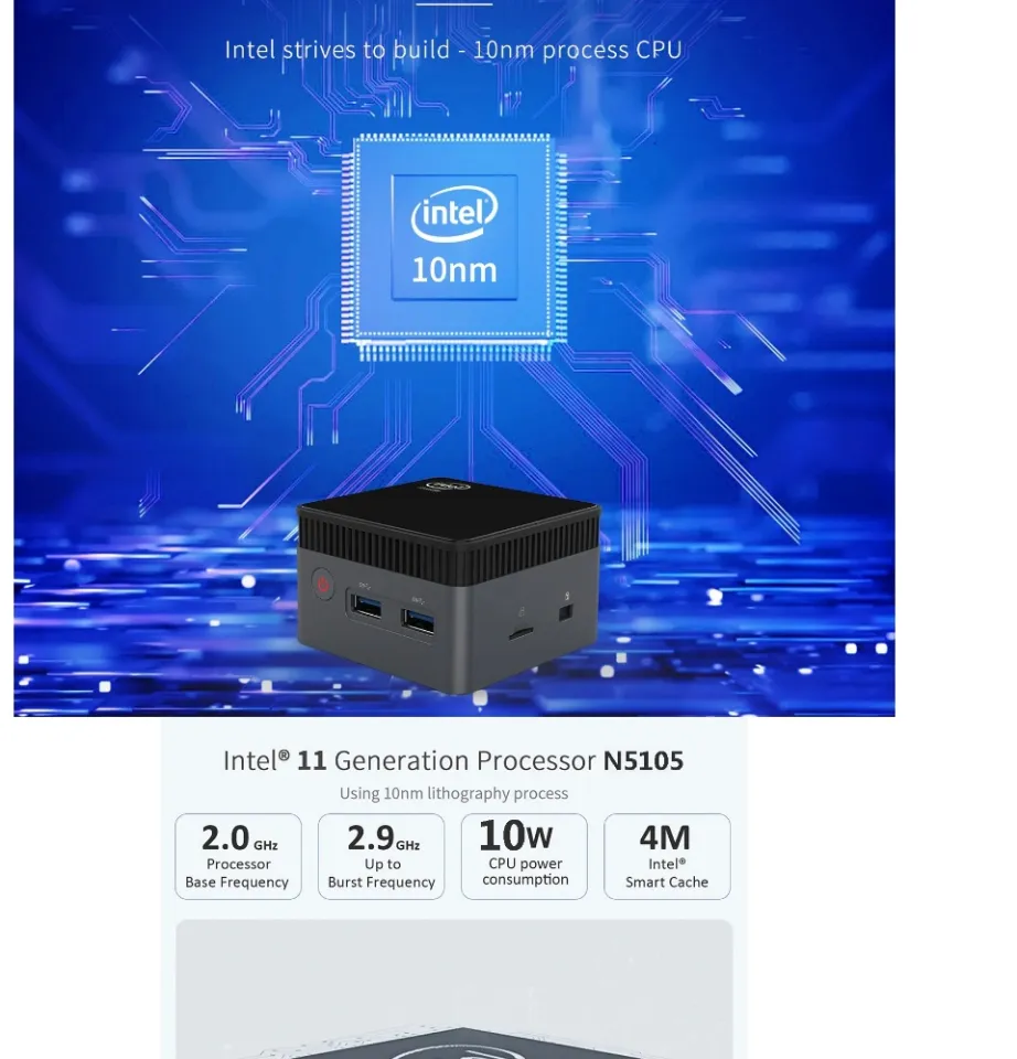 ZX01 Intel N5105 Windows Mini PC 2.9GHz 8GB DDR4 RAM 128/256/512