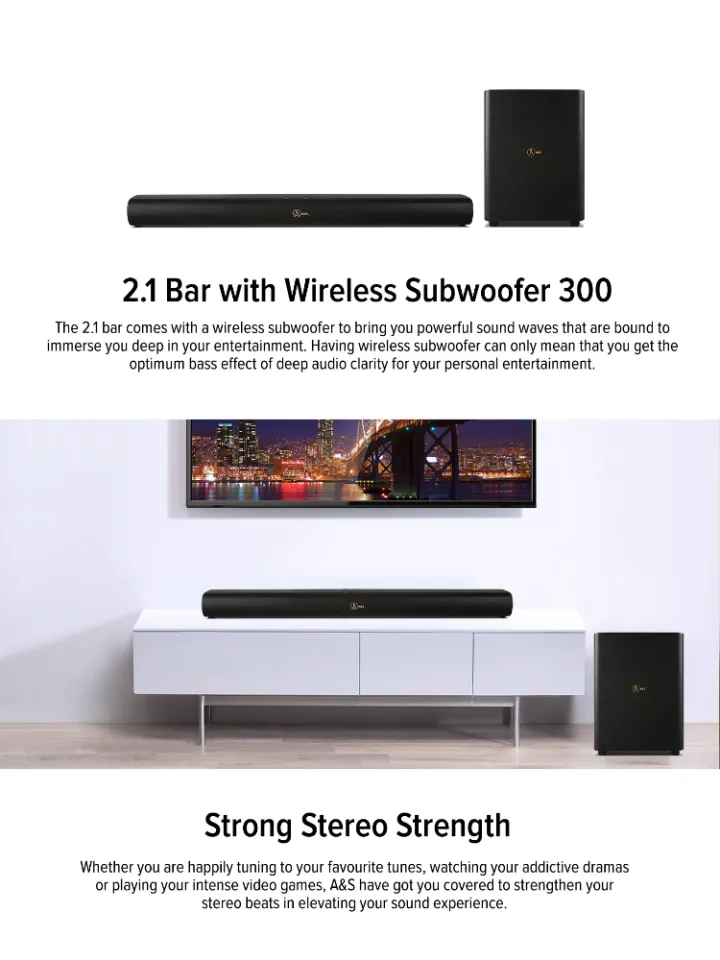 A&s 2.1 bar with wireless hot sale subwoofer 300