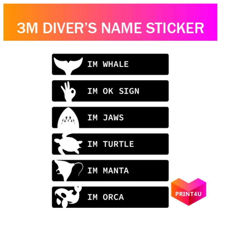  Personalized Waterproof 3M Sticker Labels for Scuba