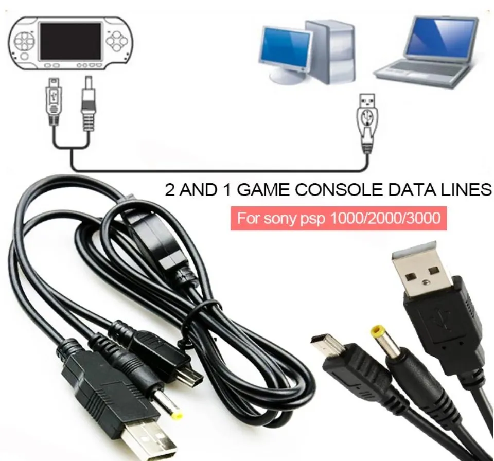 \ [PPBR] 1Pc 2 En 1 USB 2.0 Cable De Datos Cargador De Plomo Para PSP 1000  2000 3000 Playstation [BR]