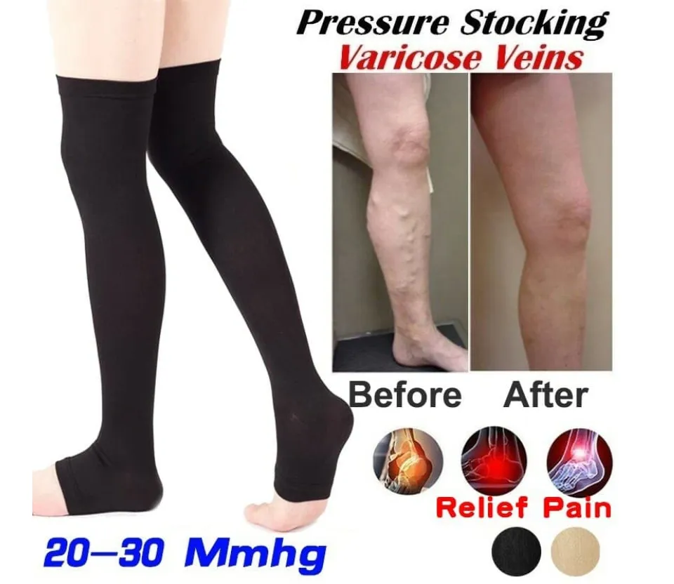 1PAIR Unisex Knee-High Medical Compression Stockings Varicose Veins Open  Toe Stockings Compression may help to reduce the appearance and painful  symptoms varicose veins in some people. Doctors often recommend  compressions