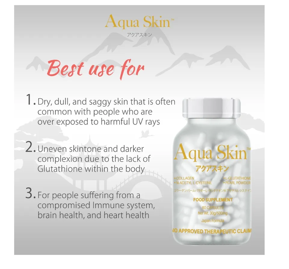 Original Aqua Skin Glutathione Japan made 60 capsules