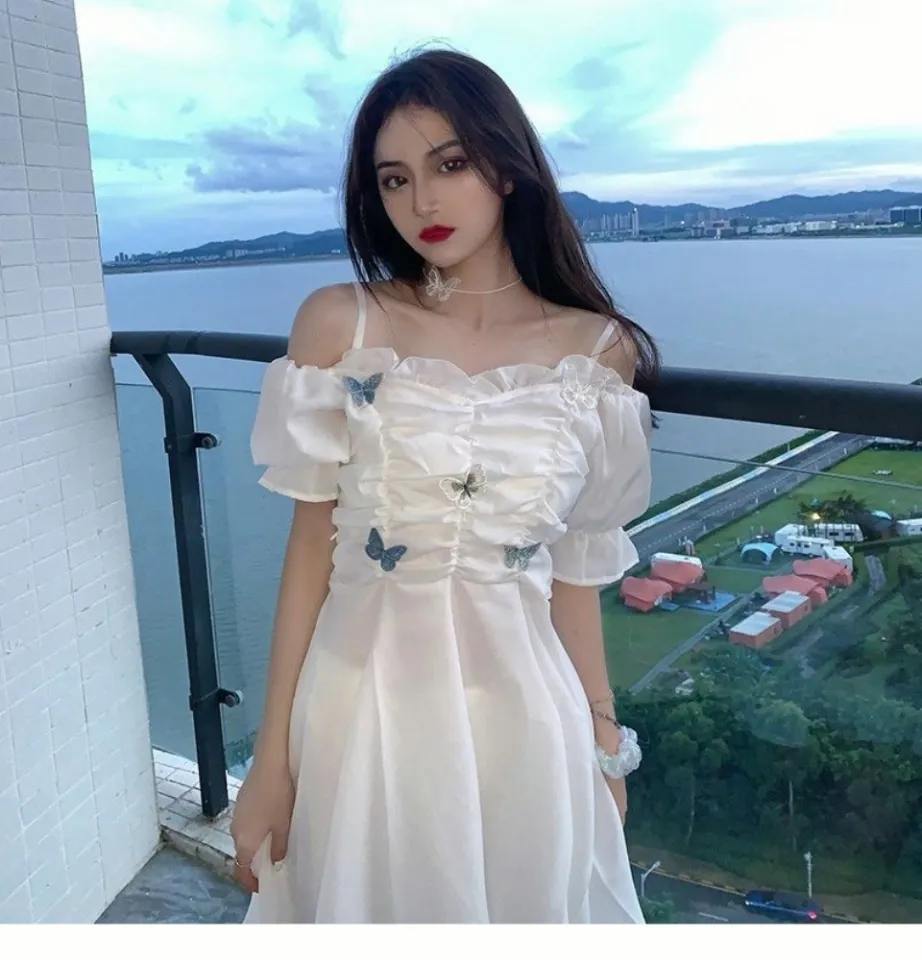 puff sleeve dress summer dress for women civil wedding dress white